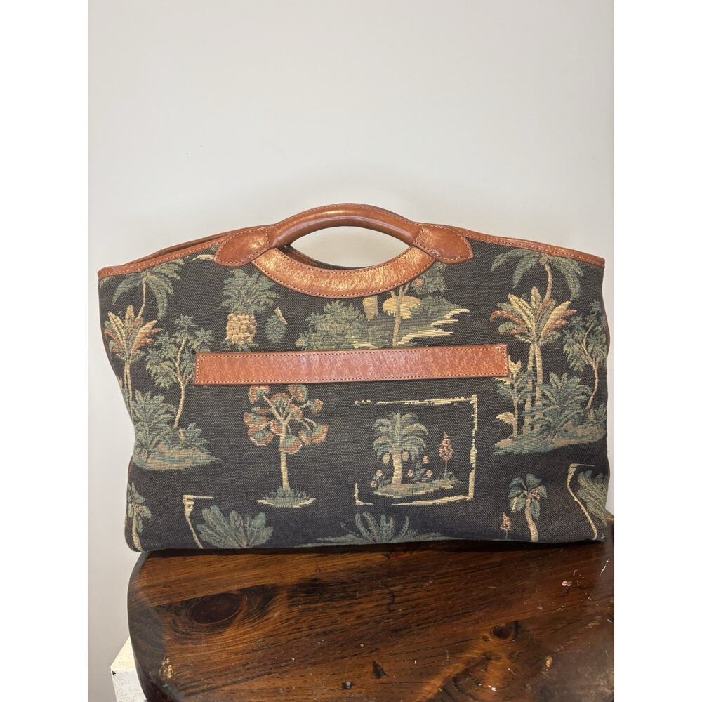 Vintage Tommy Bahama Tapestry Leather Trim Bag